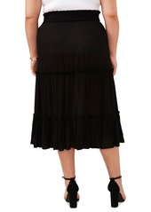 Vince Camuto Plus Size Pull-On Tiered Midi Skirt - Rich Black