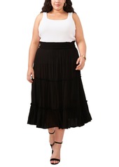 Vince Camuto Plus Size Pull-On Tiered Midi Skirt - Rich Black
