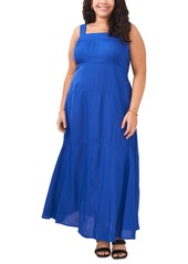 Vince Camuto Plus Size Smocked Back Tiered Sleeveless Maxi Dress - Cobalt