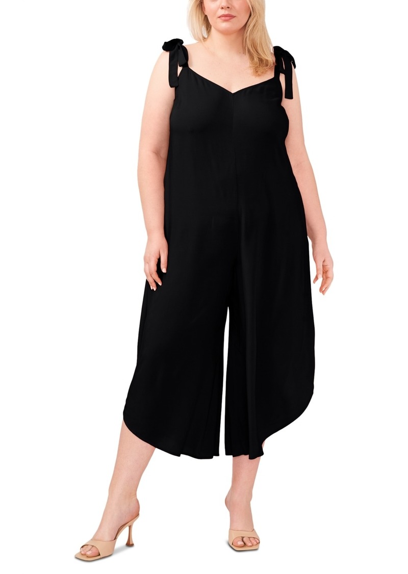 Vince Camuto Plus Size Solid Tie Shoulder Angled Hem Jumpsuit - Rich Black