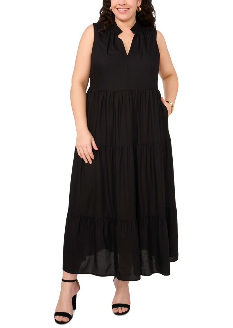 Vince Camuto Plus Size Split-Neck Sleeveless Maxi Dress - Rich Black