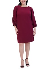 Vince Camuto Plus Size Stretch-Crepe Lace-Sleeve Dress - Wine