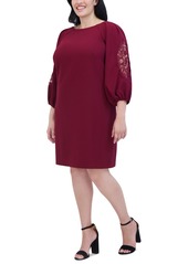 Vince Camuto Plus Size Stretch-Crepe Lace-Sleeve Dress - Wine