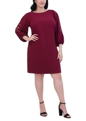 Vince Camuto Plus Size Stretch-Crepe Lace-Sleeve Dress - Wine