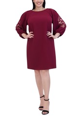 Vince Camuto Plus Size Stretch-Crepe Lace-Sleeve Dress - Wine