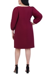 Vince Camuto Plus Size Stretch-Crepe Lace-Sleeve Dress - Wine