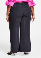 Vince Camuto Plus Size Striped Pull-On Wide-Leg Pants - Rich Black