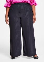 Vince Camuto Plus Size Striped Pull-On Wide-Leg Pants - Rich Black