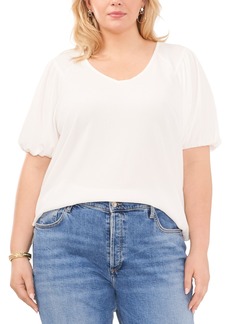 Vince Camuto Plus Size Textured V-Neck Puff-Sleeve Top - New Ivory