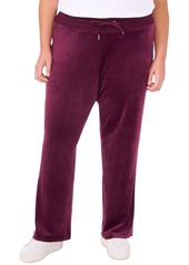 Vince Camuto Plus Size Velour Drawstring-Waist Straight-Leg Pants, Created for Macy's - Rich Black