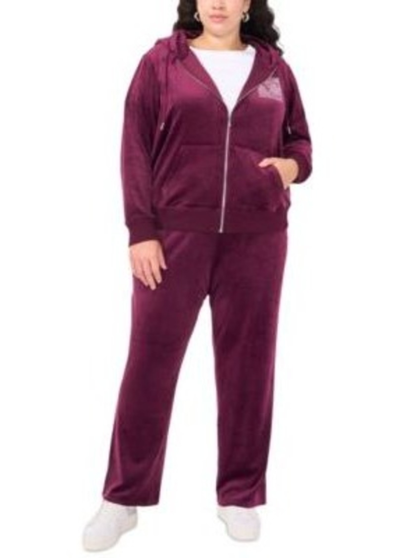 Vince Camuto Plus Size Velour Rhinestone Logo Hoodie Drawstring Waist Straight Leg Pants Created For Macys