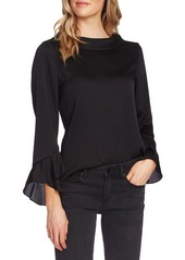 Vince Camuto Portrait Collar Flutter Cuff Satin Blouse in Rich Black at Nordstrom