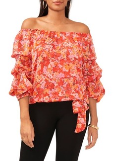 Vince Camuto Print Off the Shoulder Bubble Sleeve Top