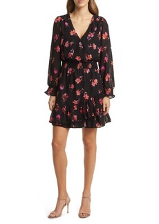 Vince Camuto Print Smocked Waist Long Sleeve Dress in Pomegrante Pink at Nordstrom
