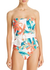 VINCE CAMUTO Printed Belted Bandeau One Piece Swimsuit