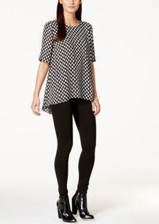 Vince Camuto Printed Pleated Back Blouse Ponte Knit Leggings
