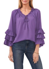 Vince Camuto Raglan Ruched Split Neck Ruffle Sleeve Blouse