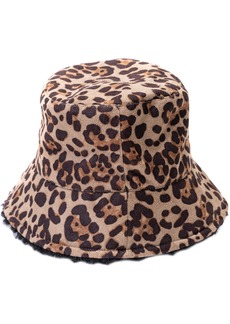 Vince Camuto Reversible Faux Suede and Leopard Printed Bucket Hat - Natural