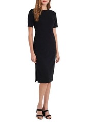 Vince Camuto Rib Knit Short Sleeve Dress in Black at Nordstrom