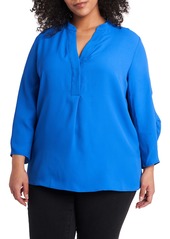 Vince Camuto Ruched Sleeve Split Neck Blouse (Plus Size)