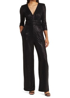 Vince Camuto Ruched Waist Sequin Three-Quarter Sleeve Jumpsuit