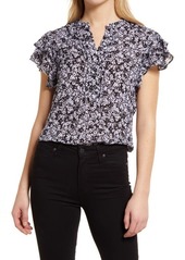 Vince Camuto Ruffle Field Short Sleeve Top in Rich Black at Nordstrom