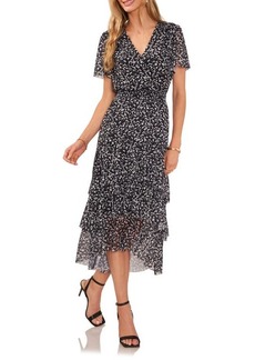 Vince Camuto Ruffle Flutter Sleeve High-Low Midi Dress