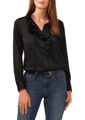 Vince Camuto Ruffle Front Tie Neck Blouse in Rich Black at Nordstrom Rack