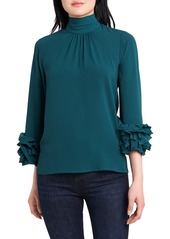 Vince Camuto Ruffle Sleeve Blouse in Deep Evergreen at Nordstrom