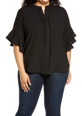 Vince Camuto Ruffle Sleeve Blouse in Rich Black at Nordstrom