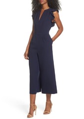Vince Camuto Ruffle Wide Leg Crop Jumpsuit in Navy at Nordstrom
