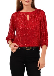 Vince Camuto Sequin Keyhole Neck Blouse in Ultra Red at Nordstrom Rack