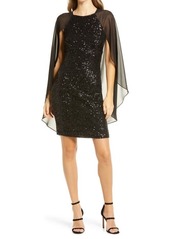 Vince Camuto Sequin Long Cape Sleeve Sheath Cocktail Dress in Black at Nordstrom