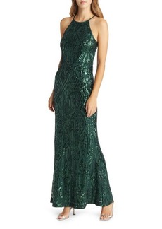 Vince Camuto Sequin Sheath Gown in Hunter at Nordstrom