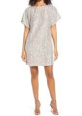 Vince Camuto Sequin Short Sleeve Shift Dress in Champagne at Nordstrom
