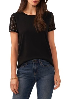 Vince Camuto Sequin Sleeve Cotton Blend Top