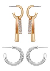 Vince Camuto Set of 2 Crystal Embellished Hoop Earrings in Two Tone at Nordstrom Rack