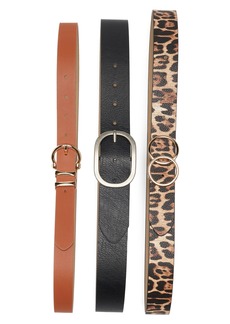 Vince Camuto Set of 3 Faux Leather Belts in Black/leopard/tan at Nordstrom Rack