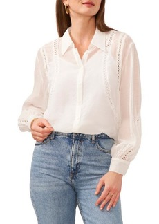 Vince Camuto Sheer Openwork Detail Button-Up Shirt