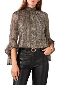 Vince Camuto Shimmer Foil Ruffle Sleeve Top