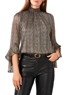 Vince Camuto Shimmer Foil Ruffle Sleeve Top in Rich Black at Nordstrom Rack