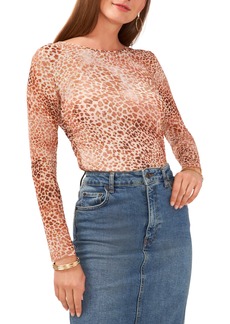 Vince Camuto Shirred Foil Mesh T-Shirt in Natural Taupe at Nordstrom Rack