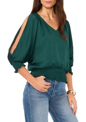 Vince Camuto Smocked Cold Shoulder Satin Top