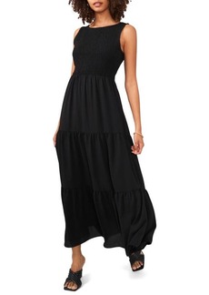 Vince Camuto Smocked Sleeveless Tiered Maxi Dress in Rich Black at Nordstrom