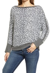 Vince Camuto Snap Trim Dolman Sleeve Sweater in Black/white Animal at Nordstrom