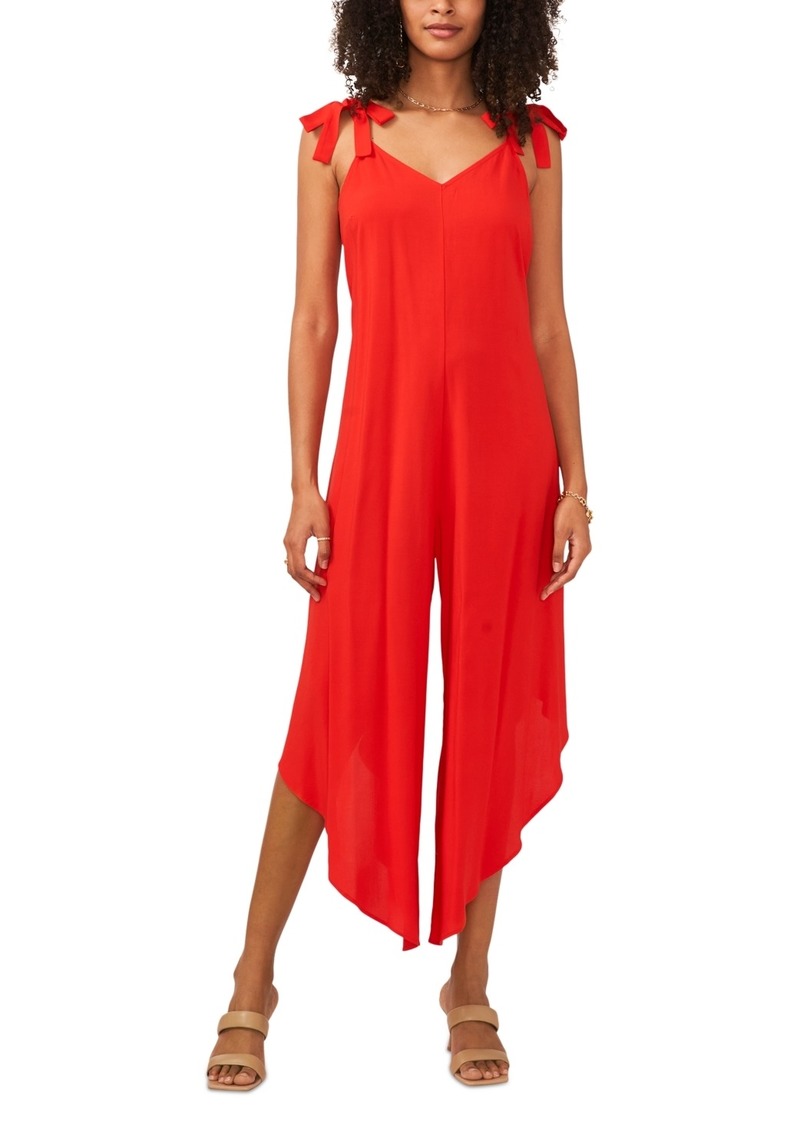 Vince Camuto Women's Solid Tie Shoulder Angled Hem Jumpsuit - Lobster Red