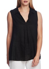 Vince Camuto Split Neck Sleeveless Linen Top in Rich Black at Nordstrom