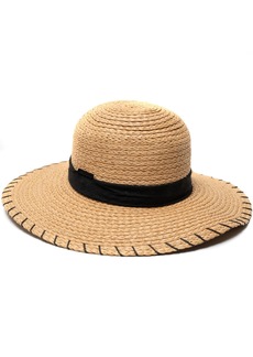 Vince Camuto Straw Boater Hat with Whipstitch Edge - Tan
