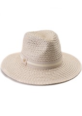 Vince Camuto Straw Panama Hat with Ribbon Trim - Tan
