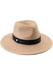 Vince Camuto Straw Panama Hat with Ribbon Trim - Tan